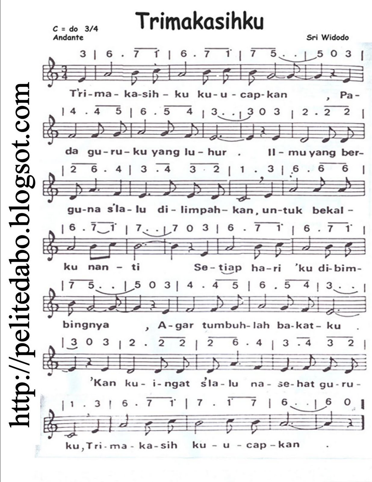Partitur Lagu Trimakasihku Partitur Lagu Trimakasihku
