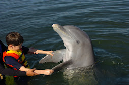 Nicolas giving and getting a hand/flipper shake with Pax