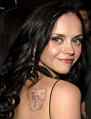 Christina Ricci has a tattoo of a bird on her right breast, and thanks to.