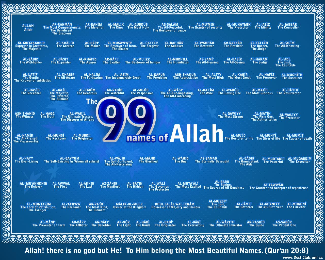 100 Names Of Allah In Arabic And English