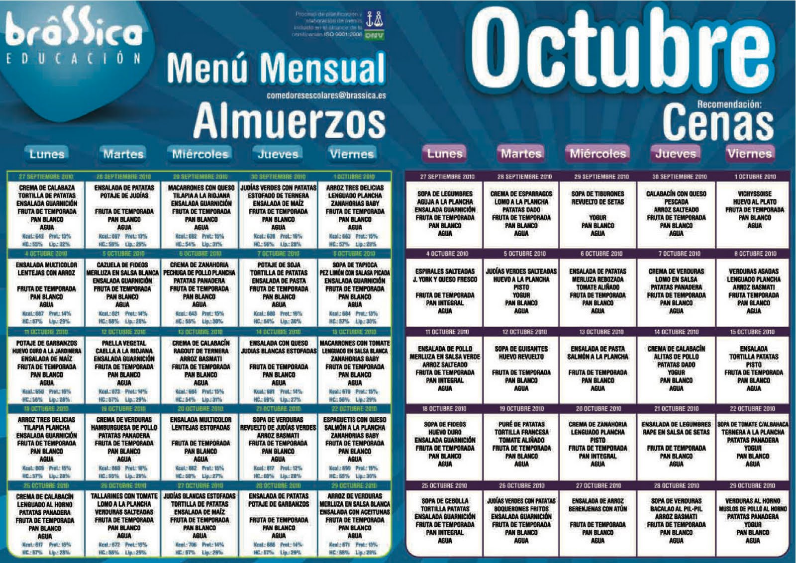 El boletín del CEIP San Francisco: Comedor escolar: menú octubre 2010 El boletín del CEIP San Francisco: Comedor escolar: menú octubre 2010