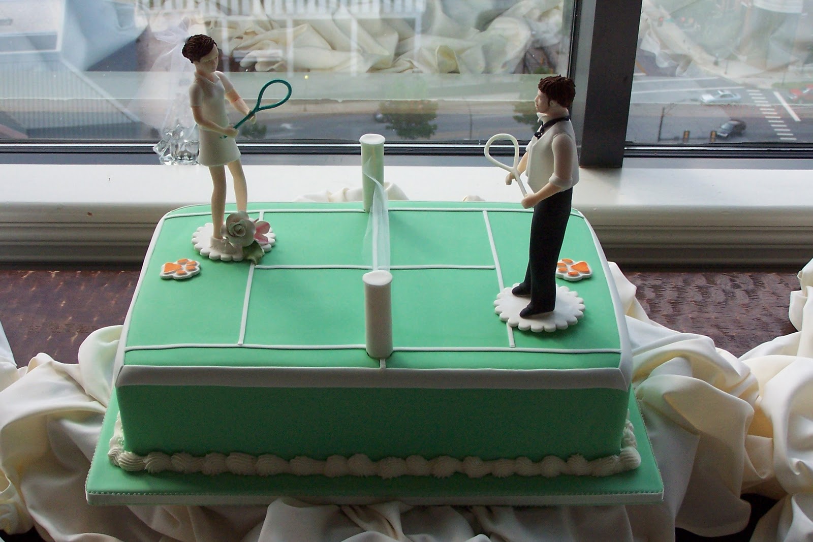 Old World Cake Co., LLC Tennis anyone???? Custom Bride & Groom cake topper Groom's Cake