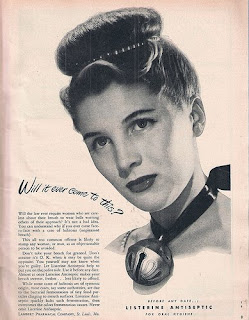 Vintage ad with a woman wearing a bell around her neck. The text is too small to read.