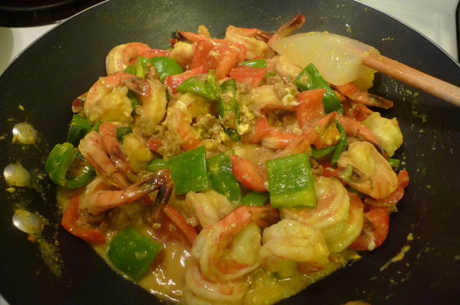 Feeding the boys Shrimp Curry