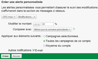 Alertes personnalisées dans Google AdWords