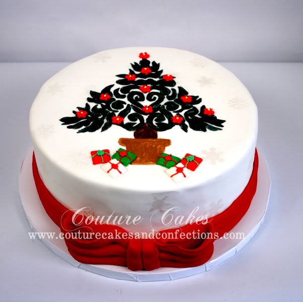 Couture Cakes &amp; Confections Handpainted Christmas Tree Cake