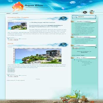 free Aqua Blue blogger template convert from wordpress theme to blogger template