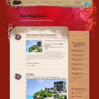 Red Blog blogger template converted from css template to blogger template with art floral background template