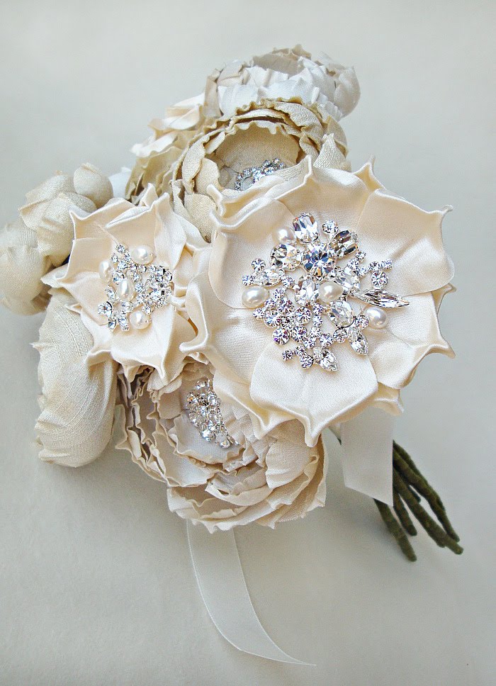 Wedding Flowers Fake Small Ivory And Cream Silk Catala And Jeweled Bloom Bridal Bouquet Wedding Flowers Fake Small Ivory And Cream Silk Catala And Jeweled Bloom Bridal Bouquet