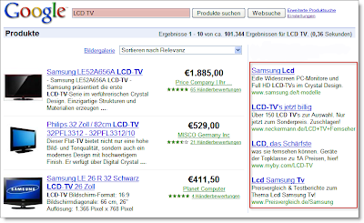 Ein Screenshot zeigt Google Adwords Anzeigen