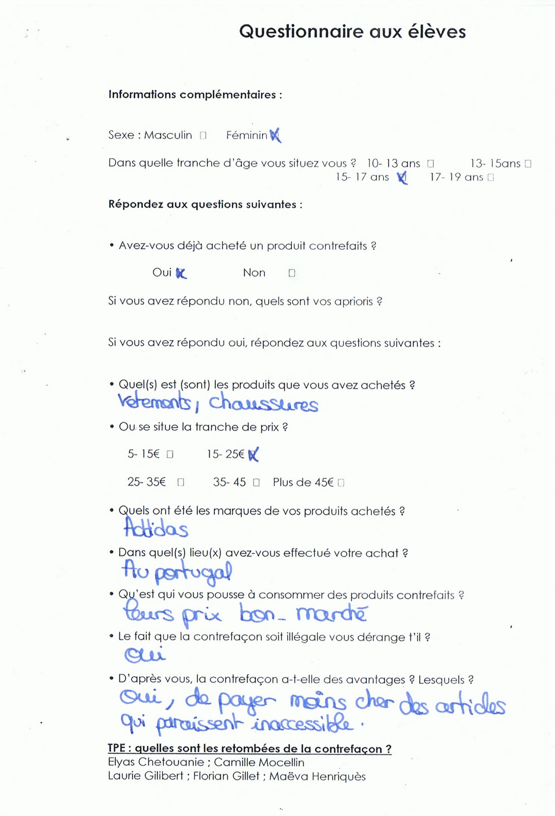 exemple de questionnaire d etude de marche