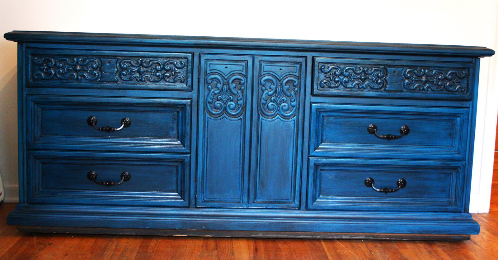 Modernly Shabby Chic Furniture 9 Drawer Peacock Blue Dresser