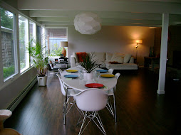 Looking from the kitchen into the dining and living room