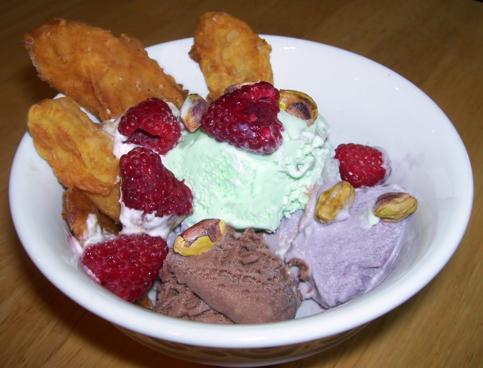 Cooking Creation Pistachio, Raspberry and Chocolate DeepFried Banana