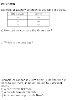 Grade 9 Applied Math: Friday - Unit Rates