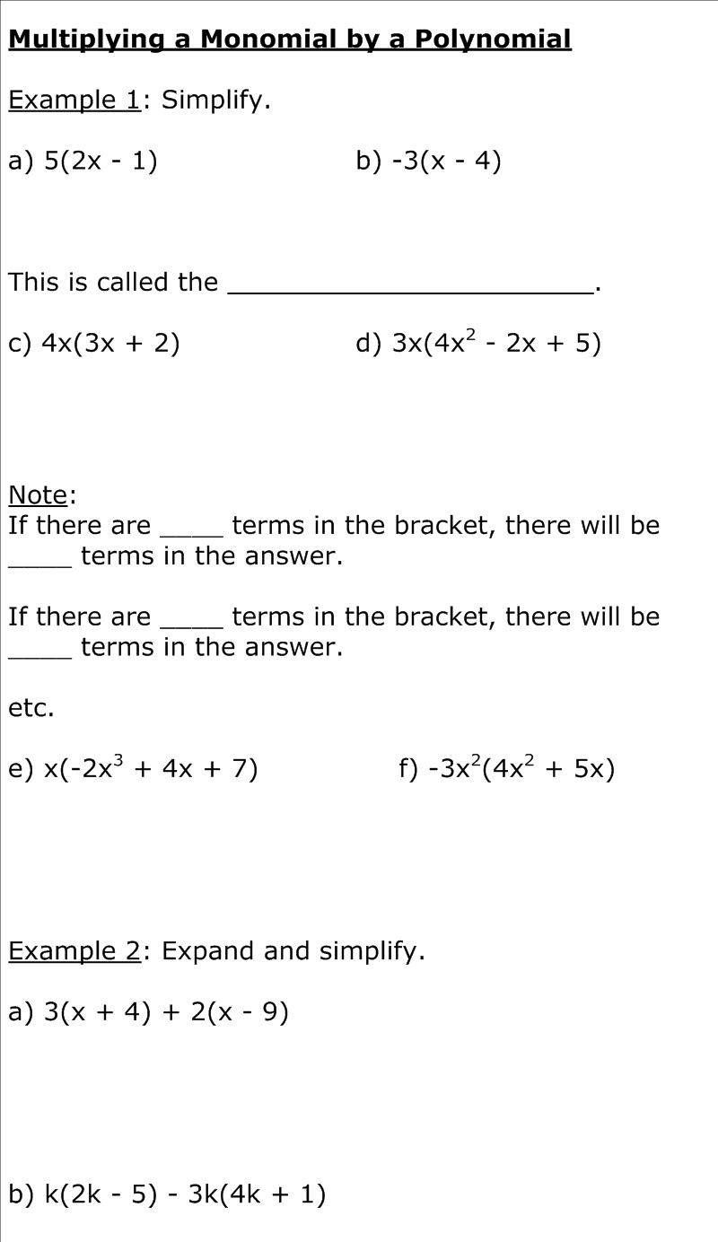 Grade 9 Applied Math The Distributive Law