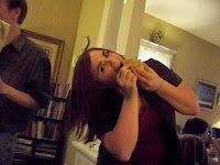 Heather chows down on a taco