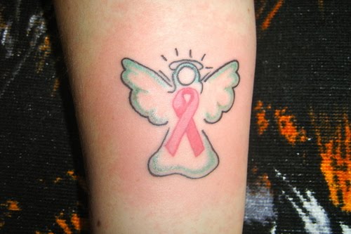 small guardian angel tattoos for women. Small angel cloud with ribbon tattoo.
