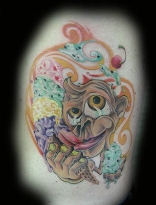 Cartoon monkey with ice cream tattoo. Cartoon monkey with ice cream tattoo.
