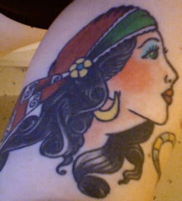 Gypsy girl tattoo with veil covering face. Gypsy Tattoo Style-6