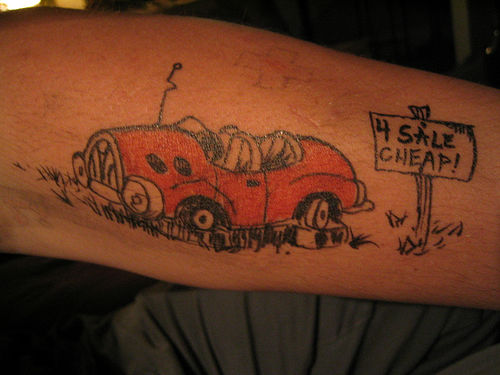 Car tattoos are commonly seen on the outer forearm, followed by the upper 