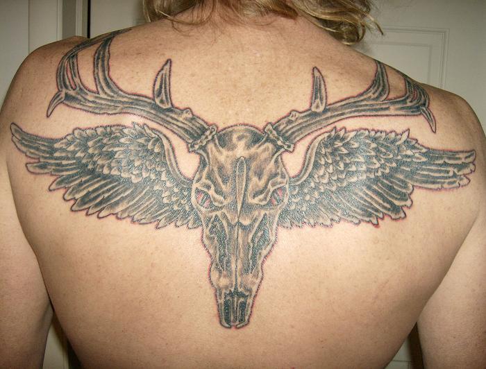 Size:450x468 - 98k: Bull Skull Tattoo Skull with large antlers and angel 