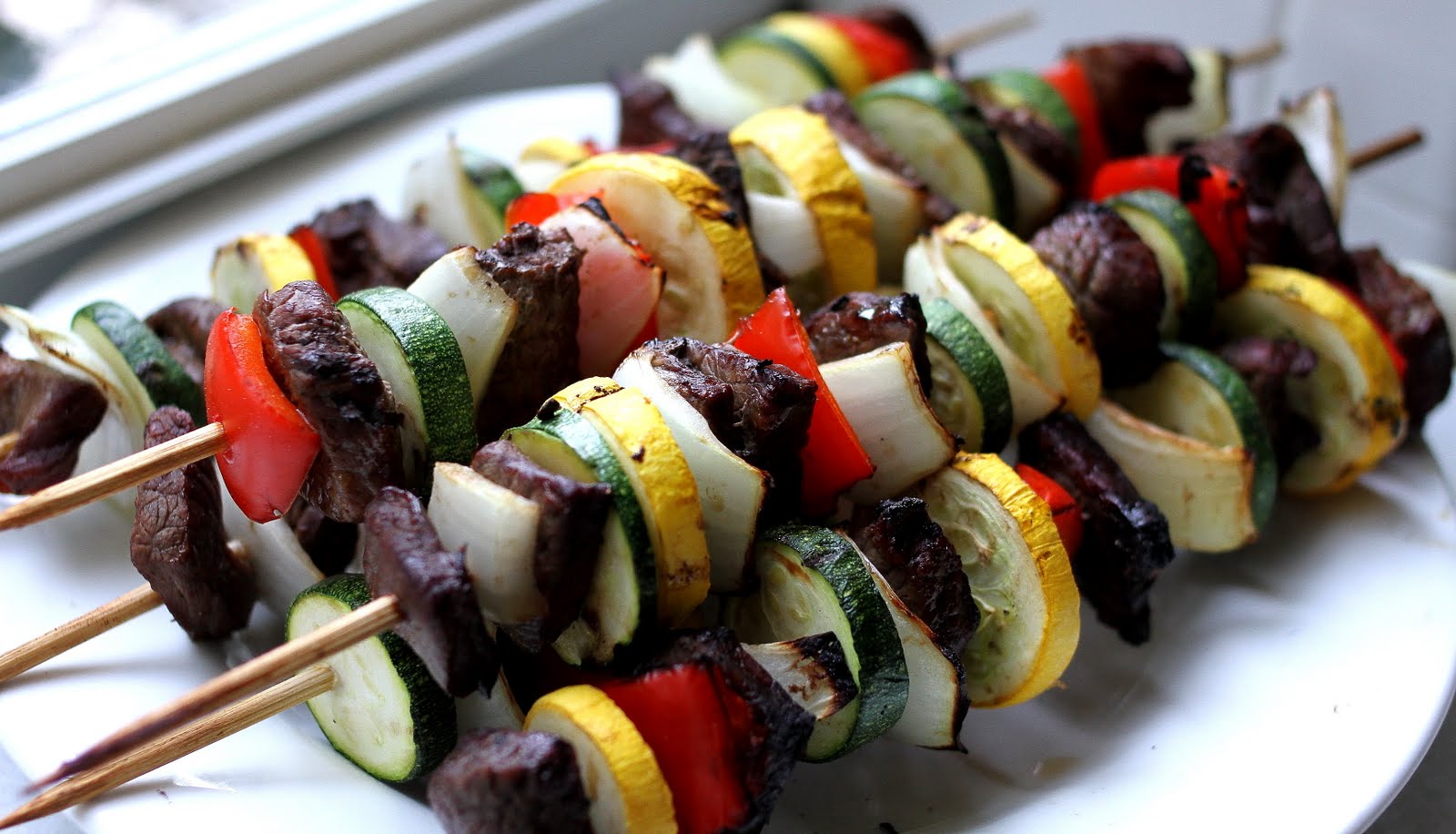 On My Menu Sirloin and Summer Vegetable Kebabs with Chimichurri