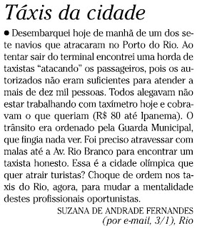 carta publicada no jornal O GLOBO de 05 de janeiro de 2010