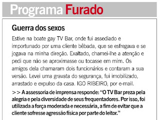 carta publicada na revista RIOSHOW de O GLOBO de 21 de maio de 2010