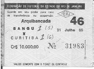 ingresso do jogo Bangu e Coritiba, 31 de julho de 1985, no Maracanã, final do Campeonato Brasileiro