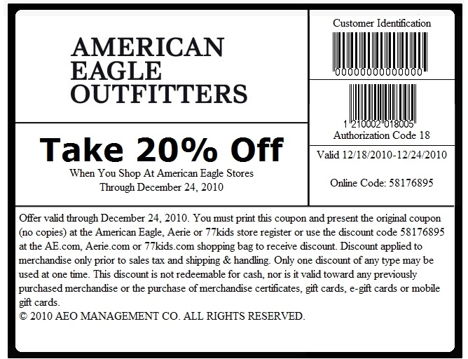 Canadian Daily Deals American Eagle 20 Off Instore and Online Coupon (Expires Dec 24)