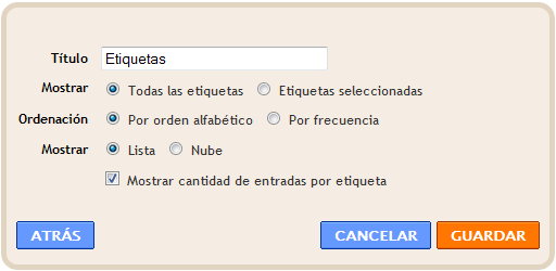 Marca las casillas según desees configurar las etiquetas