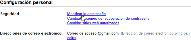 Haz clic en Modificar la contraseña
