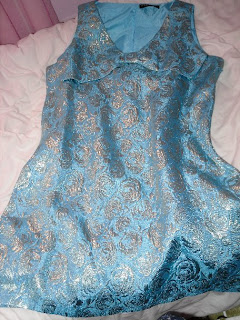 blue and gold shift dress