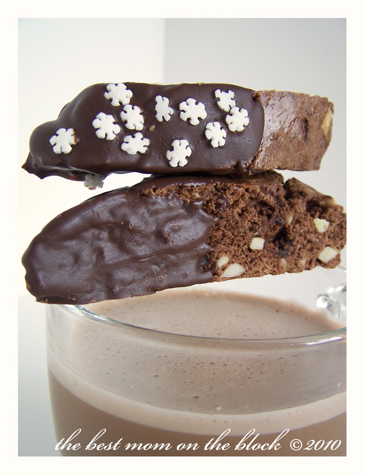 The Best Mom on the Block Fudge Dipped Triple Chocolate Brownie Biscotti