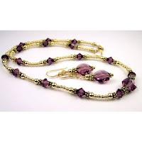 3 Piece Set in Gold - Necklace, Bracelet and Earrings: Amethyst February Birthstone 14K Gold Filled Swarovski Crystal Beaded Necklaces