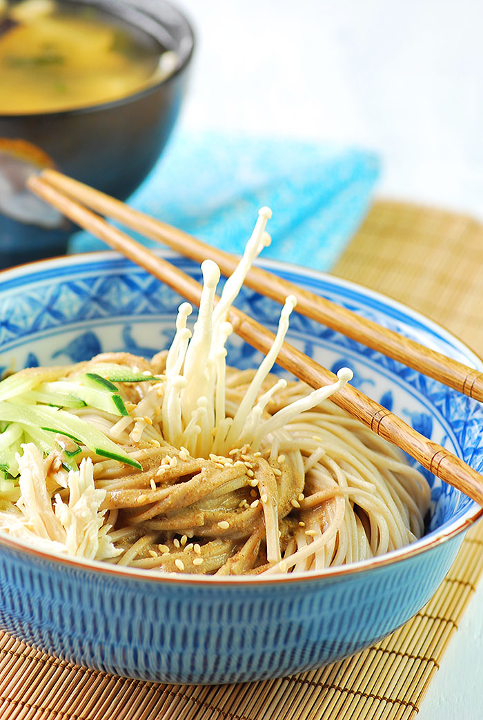When East meets West Sesame cold soba noodle and miso soup