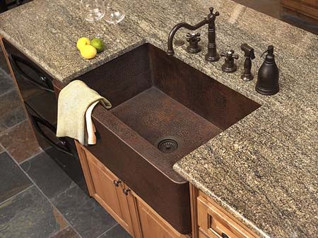 sink copper farmhouse sinks kitchen farm countertops kitchens granite countertop styles hammered decorchick bordeaux crema remodel cabinets faucet bathrooms apron