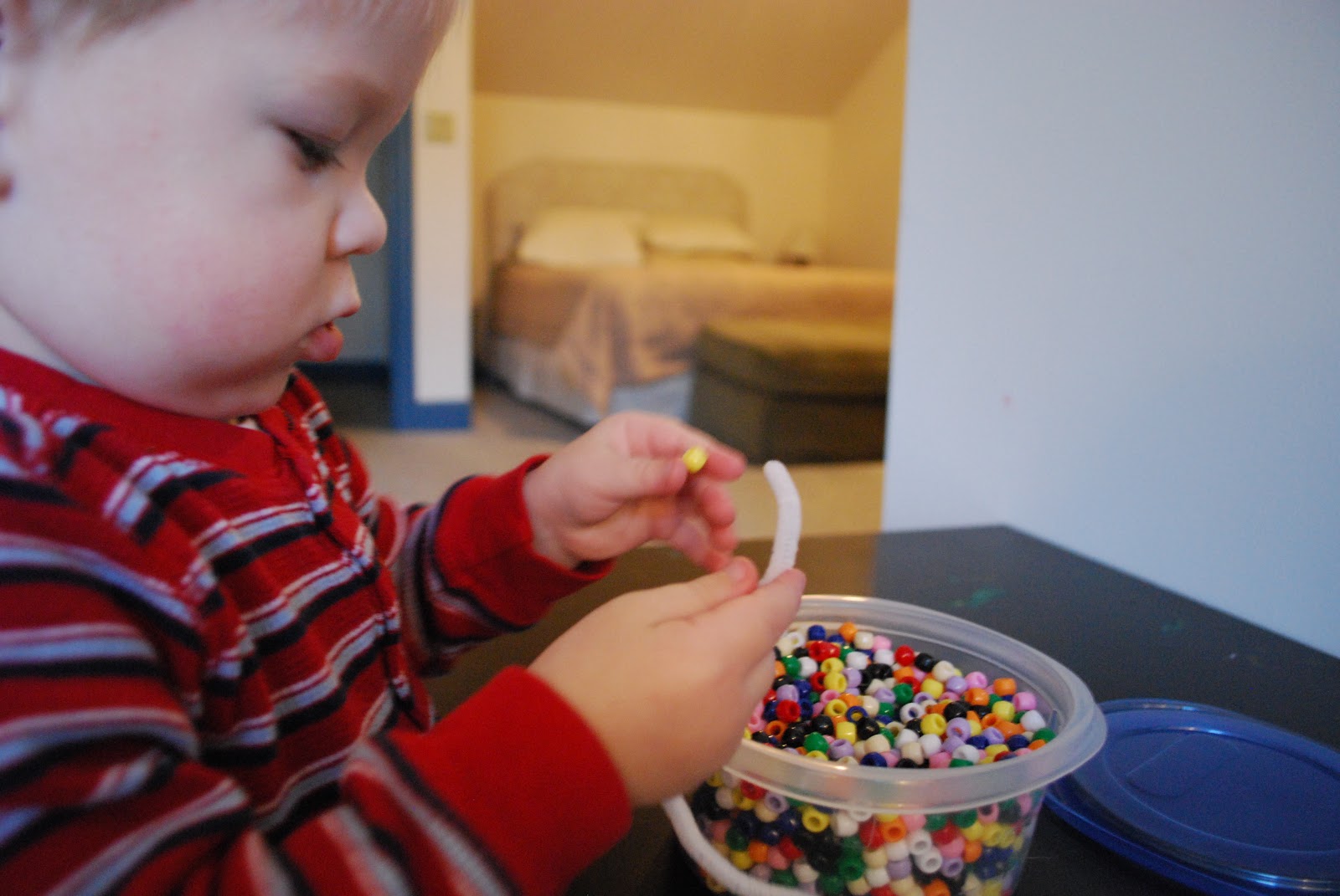 Structured Play Stringing Beads with a Toddler