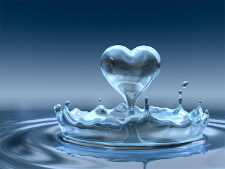 Blue heart in the water drop