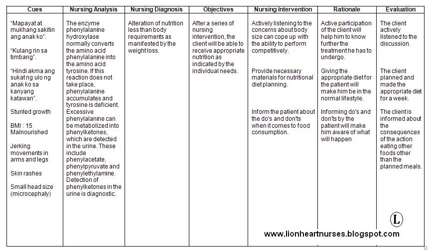 Lionheart Nurses Blog Nursing Care Plan Alteration of nutrition less