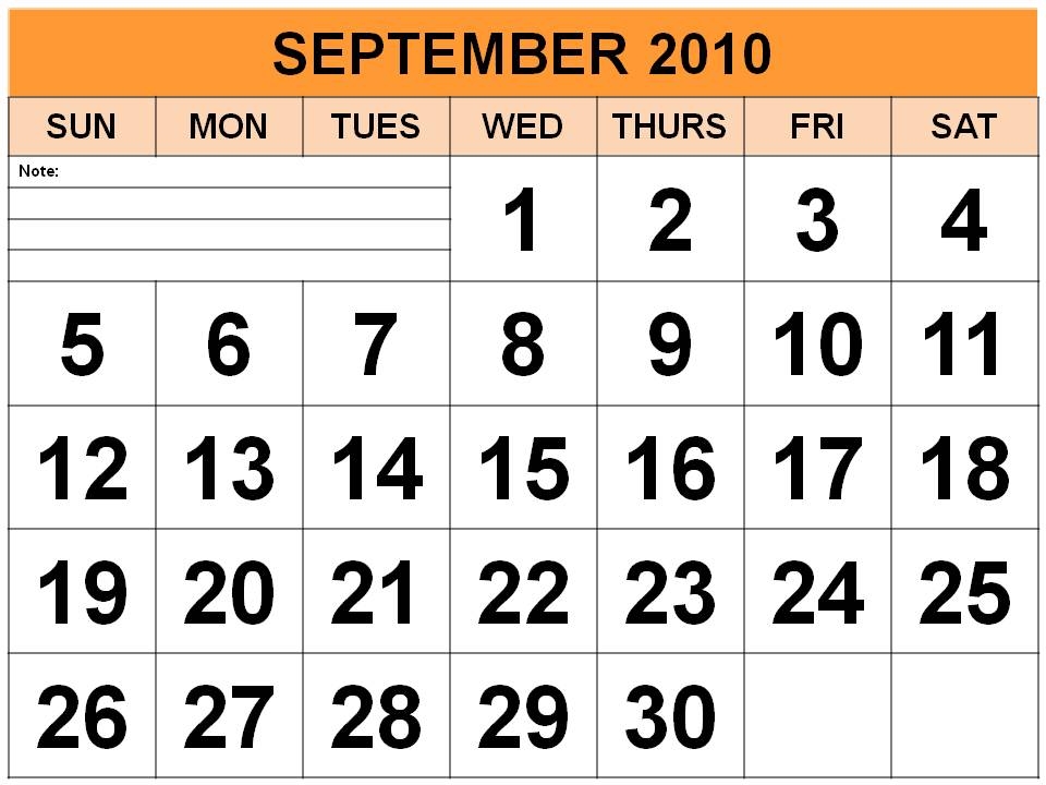 2010 september calendar. Thirty days hath September,