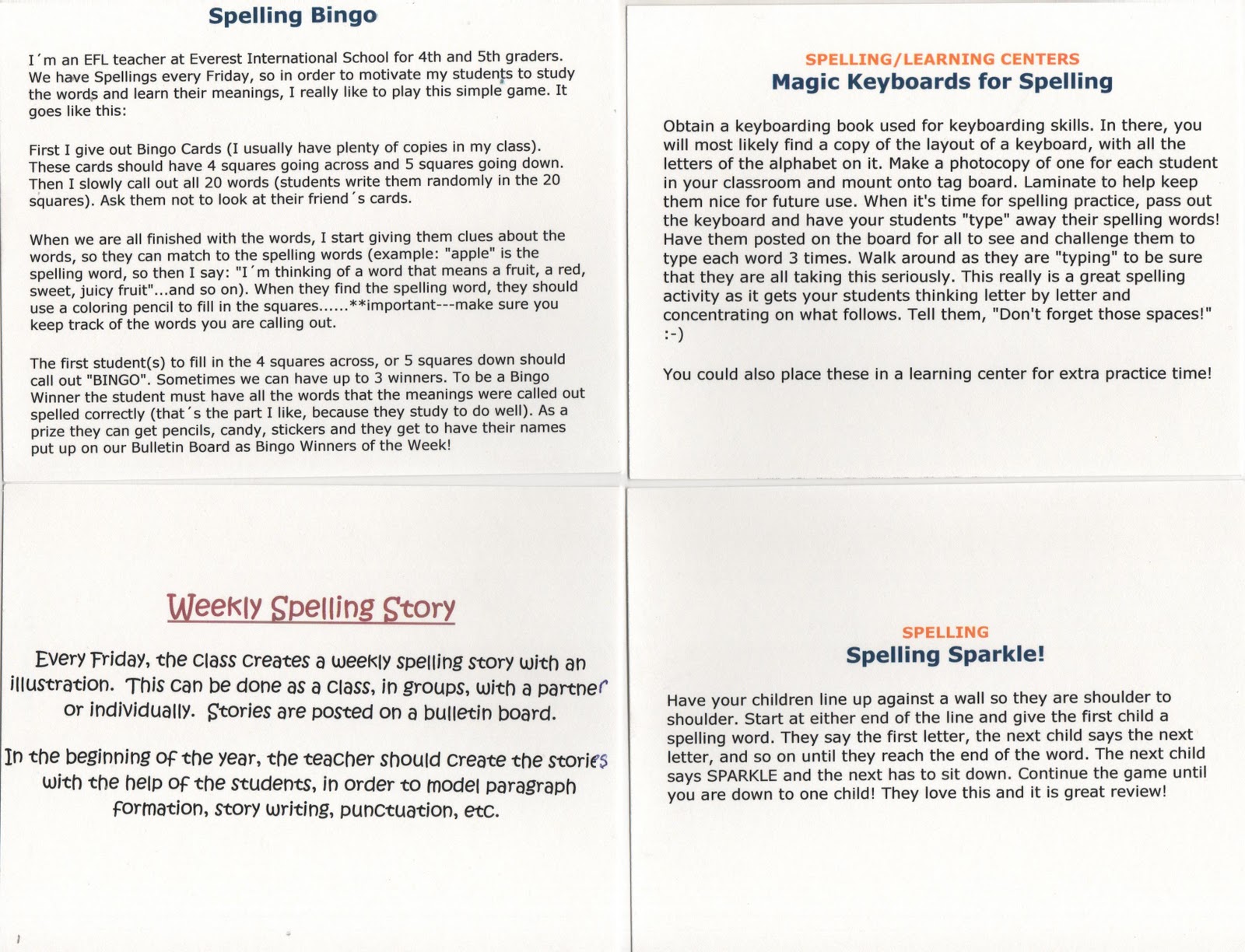 ELEMENTARY SCHOOL ENRICHMENT ACTIVITIES: 19 SPELLING IDEAS