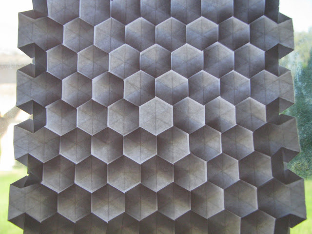 Eric Gjerde White Spread Hexagon Tessellation window lit reverse side Eric Gjerde White Spread Hexagon Tessellation window lit reverse side