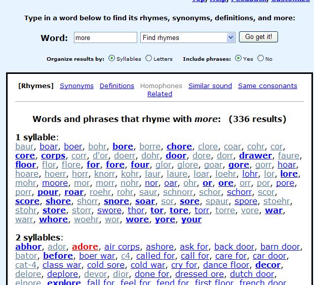 Skolestuen Rhymezone find engelske rimord online