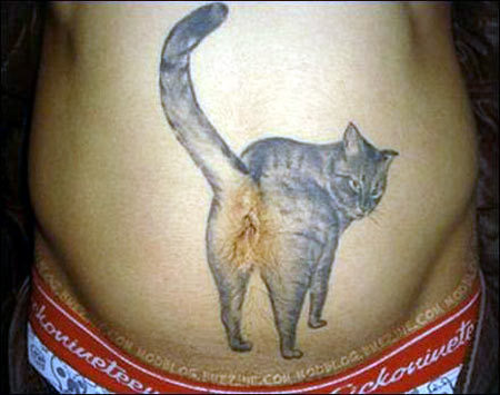 Unique Tattoo Cat With Ass On Tummy