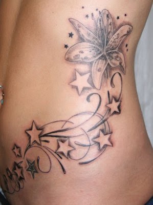 waves and flowers Lower Back Tattoo