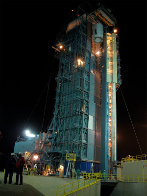 Wise is seen here being hoisted to the top of its United Launch Alliance Detla II rocket Wise is seen here being hoisted to the top of its United Launch Alliance Detla II rocket