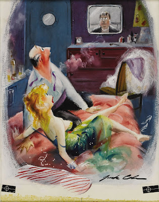 Vintage rare classic old Playboy cartoon of man seducing woman in bed 