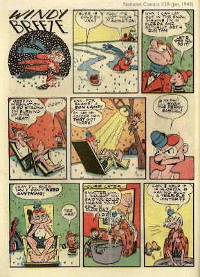 A cartoon character in wintertime appears in this classic vintage old collector comic book from th egolden age by artist Jack Cole.